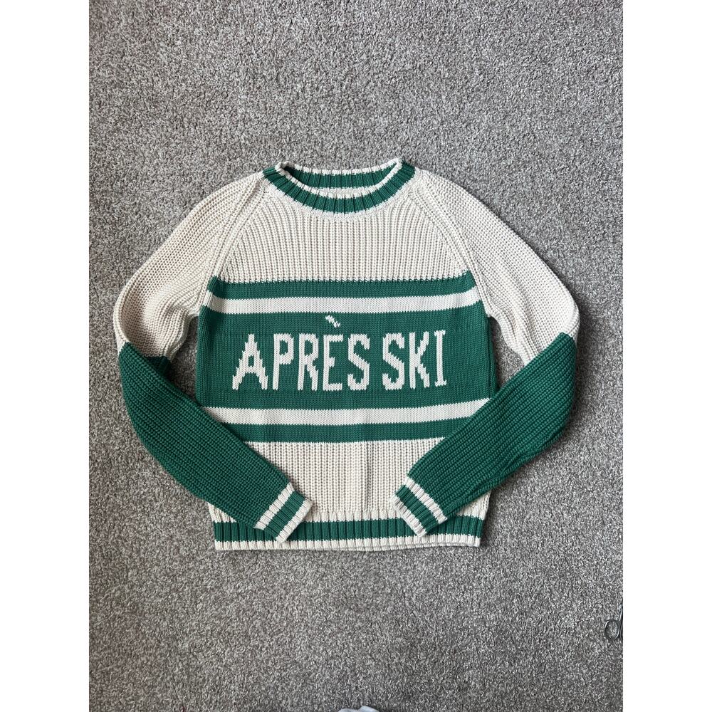 FIN & VINCE apres ski knit‎ sweater // cream & forest green chunky cotton size M